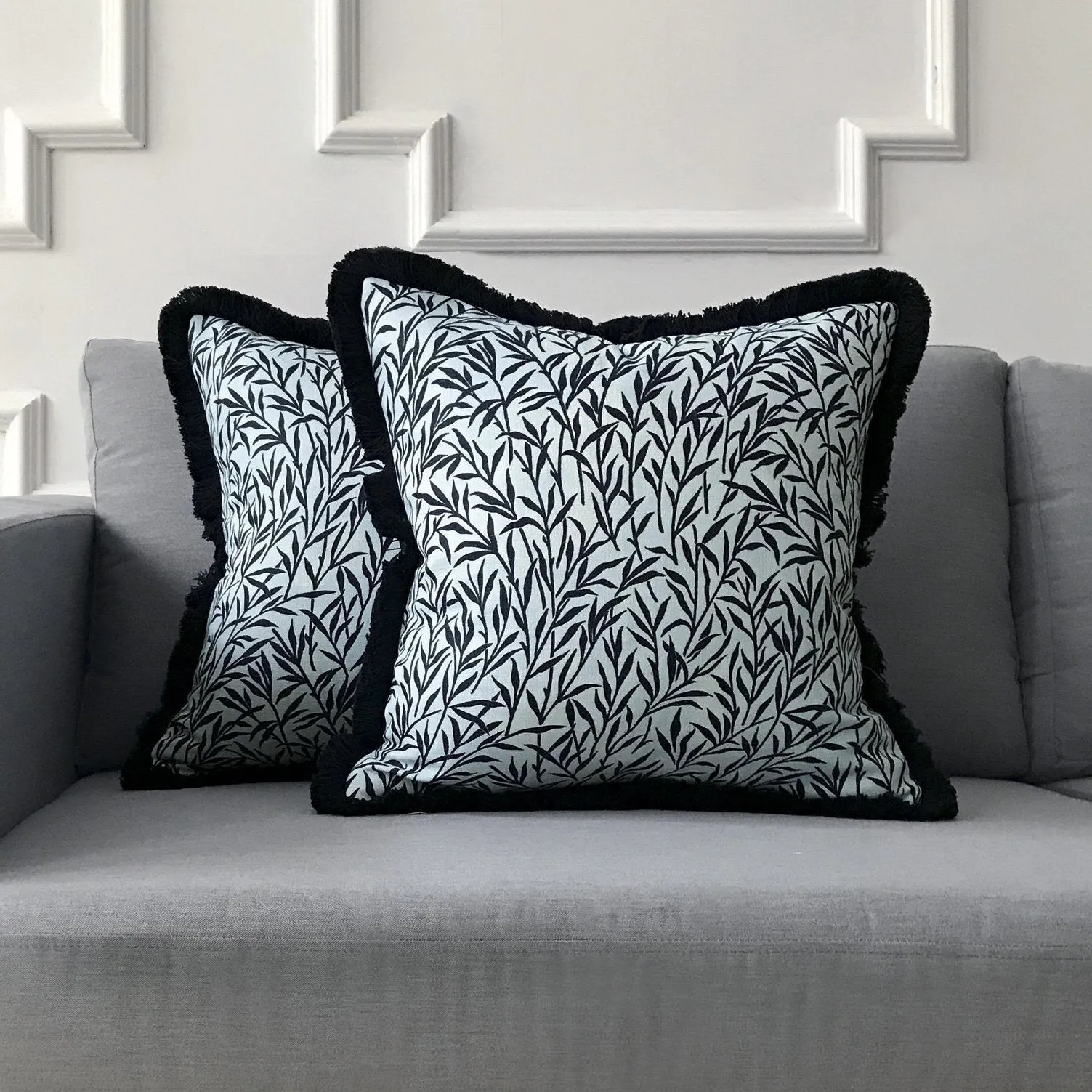 Indigo Coastal Style Botanical Leaves Throw Pillow Cover 18x18