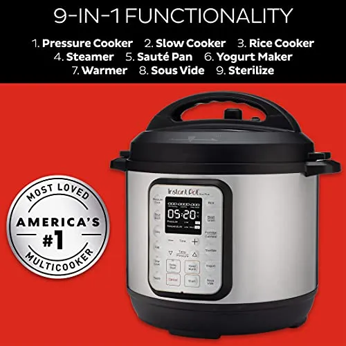 Instant Pot Duo Plus 6 Quart 9-in-1 Electric Pressure Cooker, Slow Cooker, Rice Cooker, Steamer, Sauté, Yogurt Maker, Warmer & Sterilizer, 15 One-Touch Programs,Stainless Steel/Black