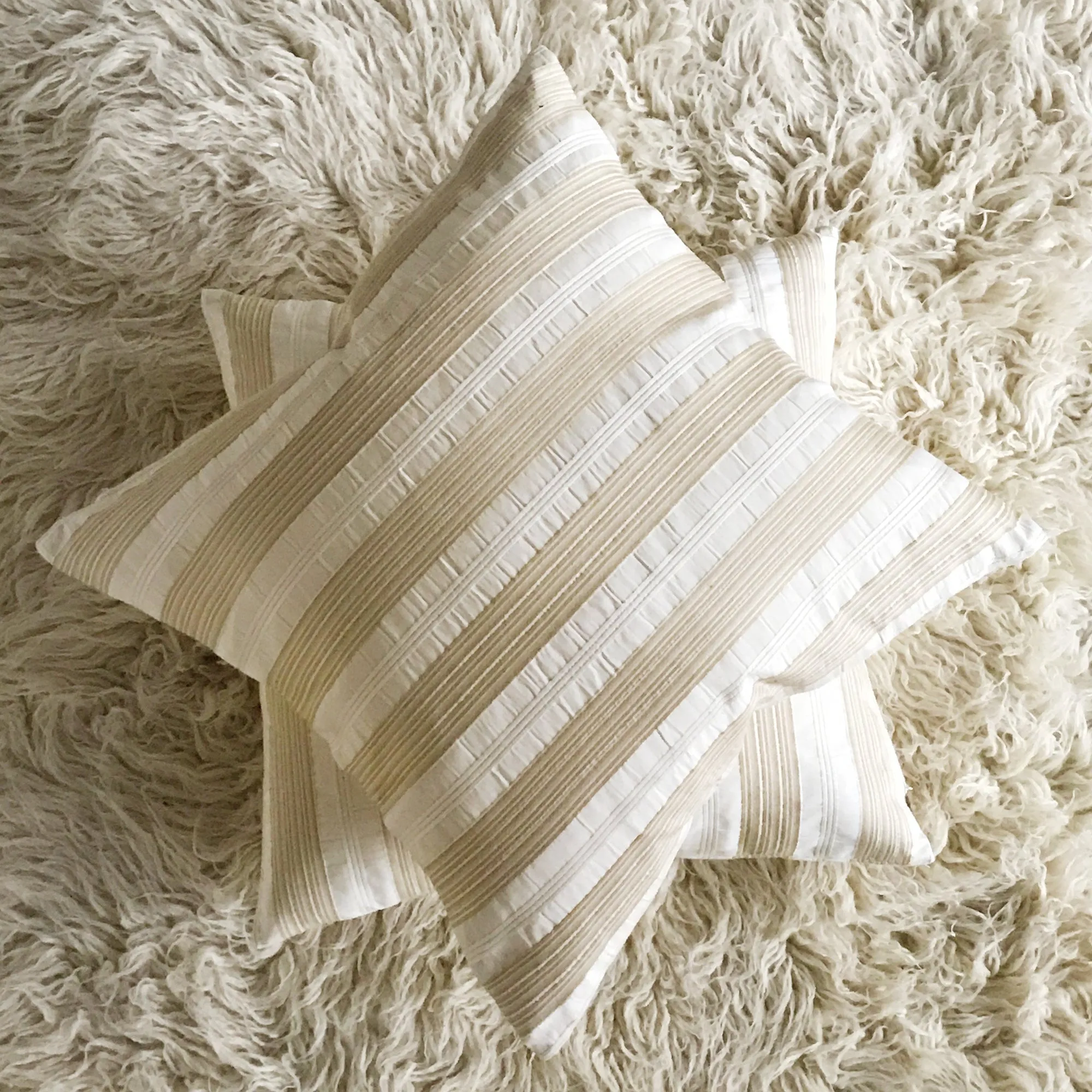 Ivory & Taupe Striped Silk Throw Pillow Cover 18x18