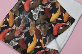 Japanese Koi Fish Black Soft Fluffy Velvet Flannel Fleece Throw Blanket