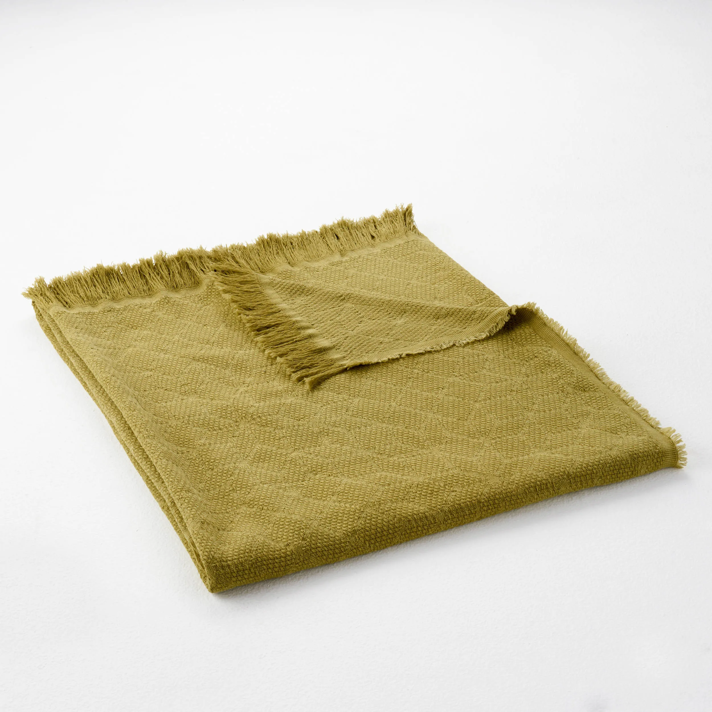 Katherine Contemporary Cotton Throw Blanket with Fringes, Olive