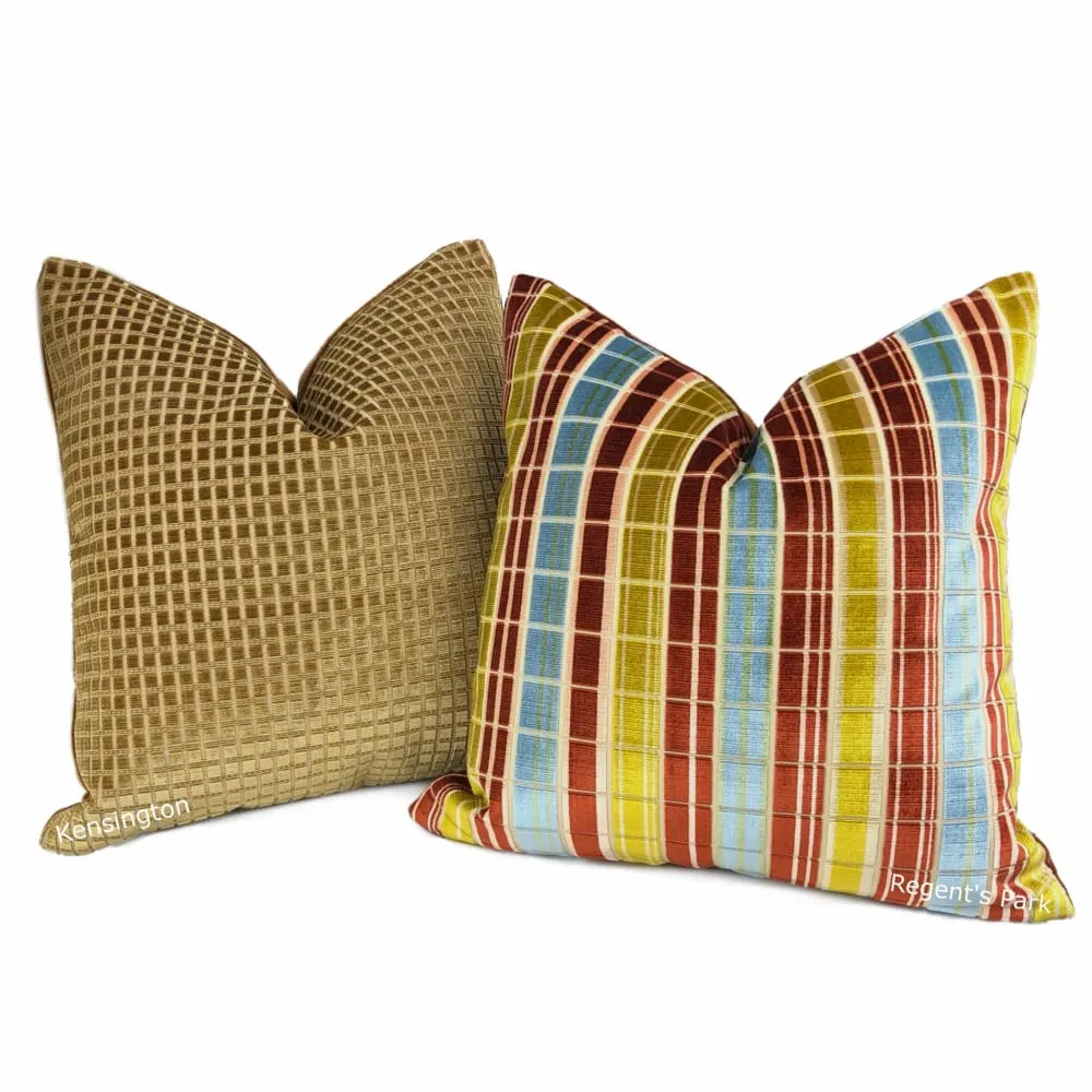 Kensington Honey Brown Small Checks Silk Velvet Pillow Cover (Fabric by the Yard available)