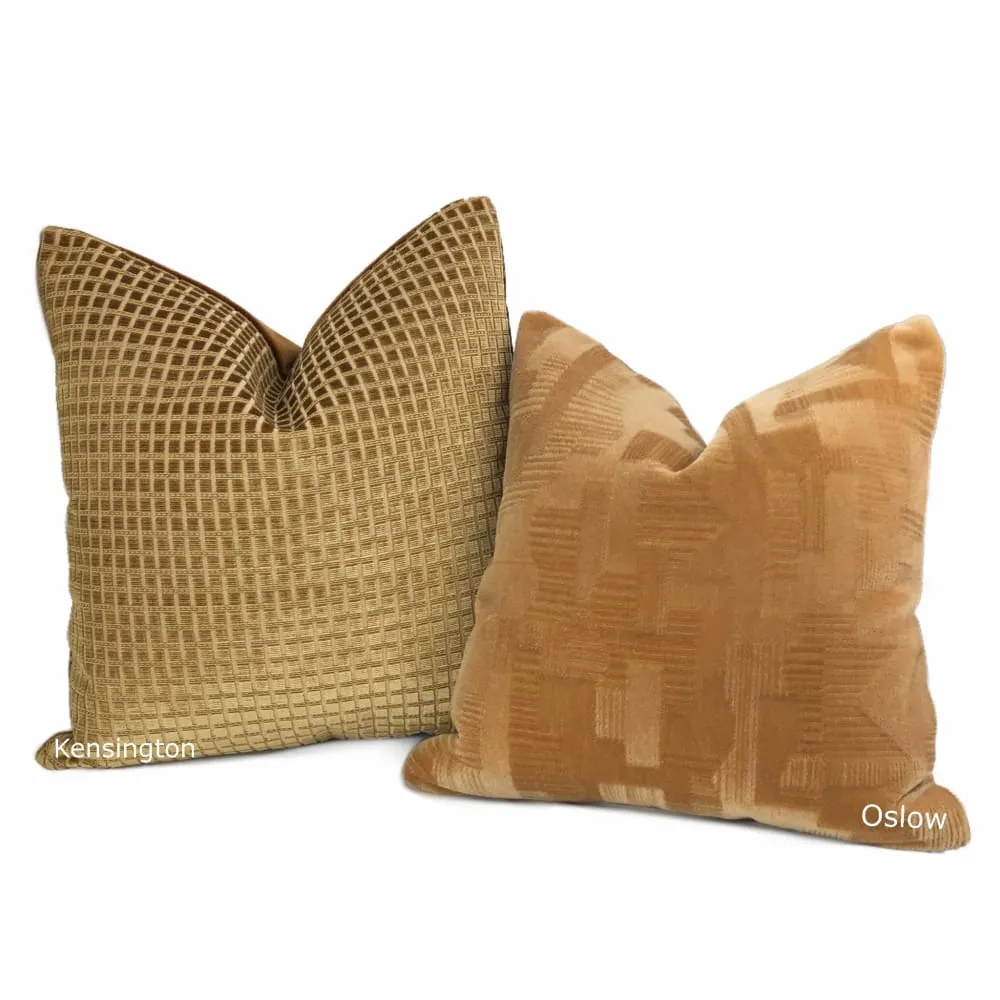 Kensington Honey Brown Small Checks Silk Velvet Pillow Cover (Fabric by the Yard available)