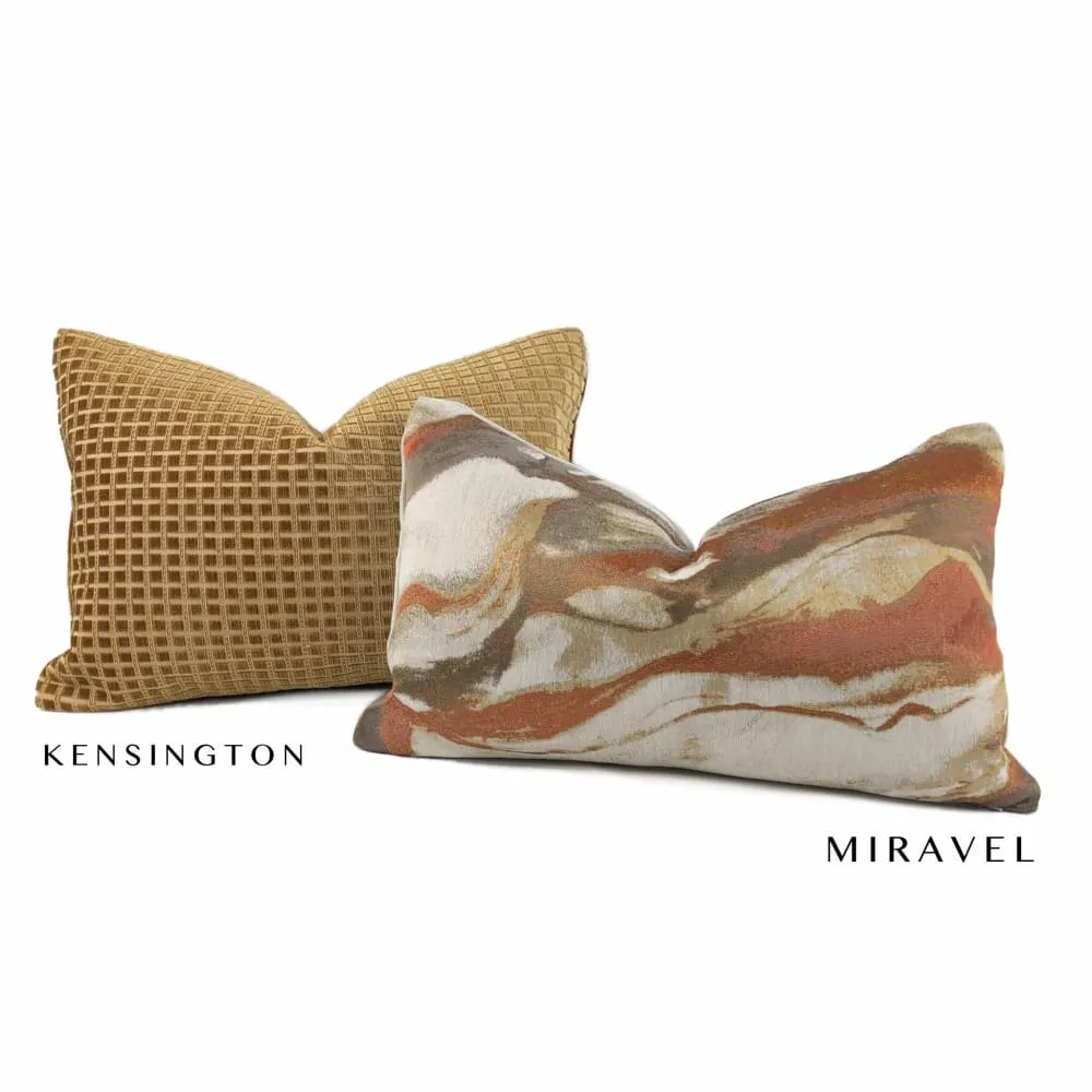 Kensington Honey Brown Small Checks Silk Velvet Pillow Cover (Fabric by the Yard available)