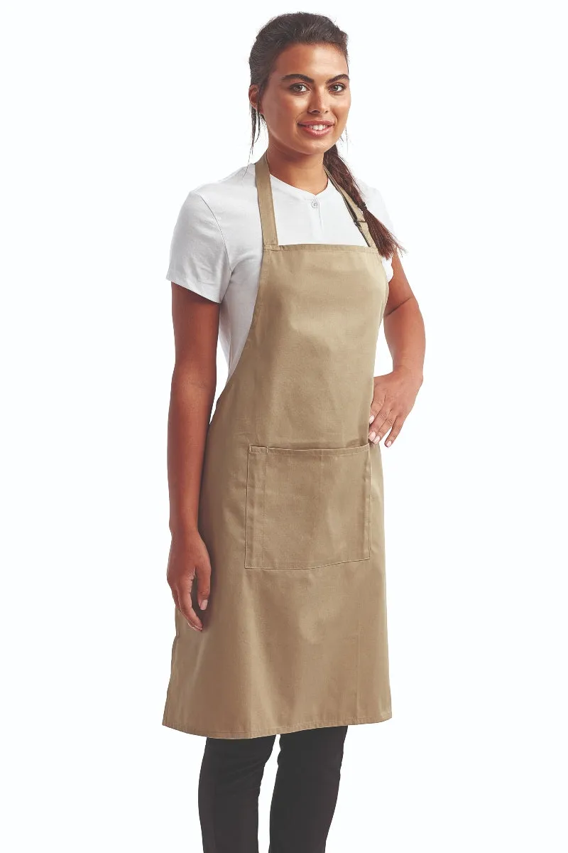 Khaki Sustainable Bib Apron (1 Pocket w/ Pencil Divide)