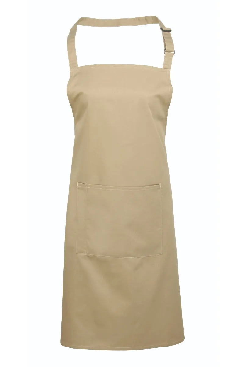 Khaki Sustainable Bib Apron (1 Pocket w/ Pencil Divide)