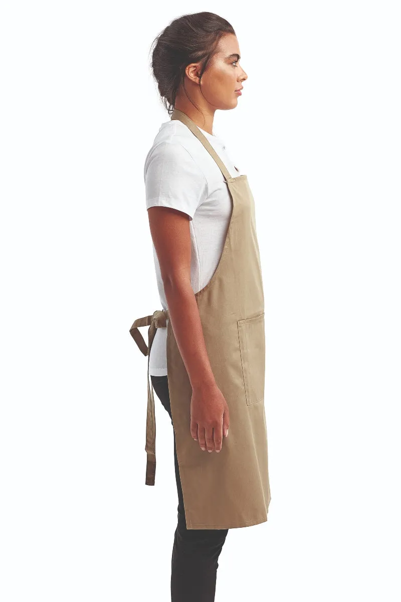 Khaki Sustainable Bib Apron (1 Pocket w/ Pencil Divide)