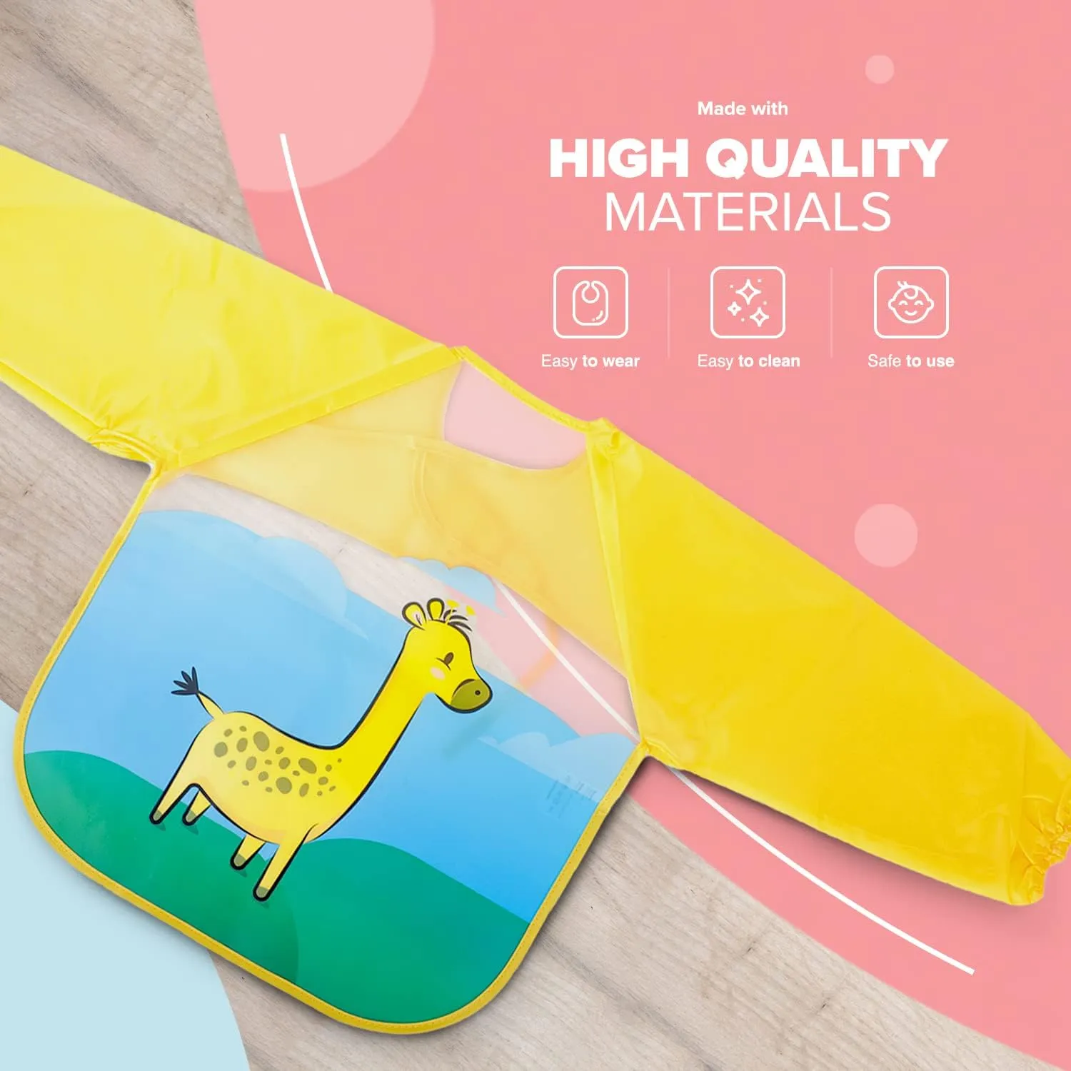 KIDOOLA Baby Feeding Bibs 4-Pack – Waterproof Long Sleeve Aprons for Infants 6 Months to 3 Years – Easy-to-Clean, Spill-Proof Plastic Weaning Bibs