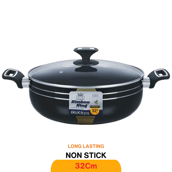 KITCHEN KING DELICA WOK (GLASS LID) 32CM