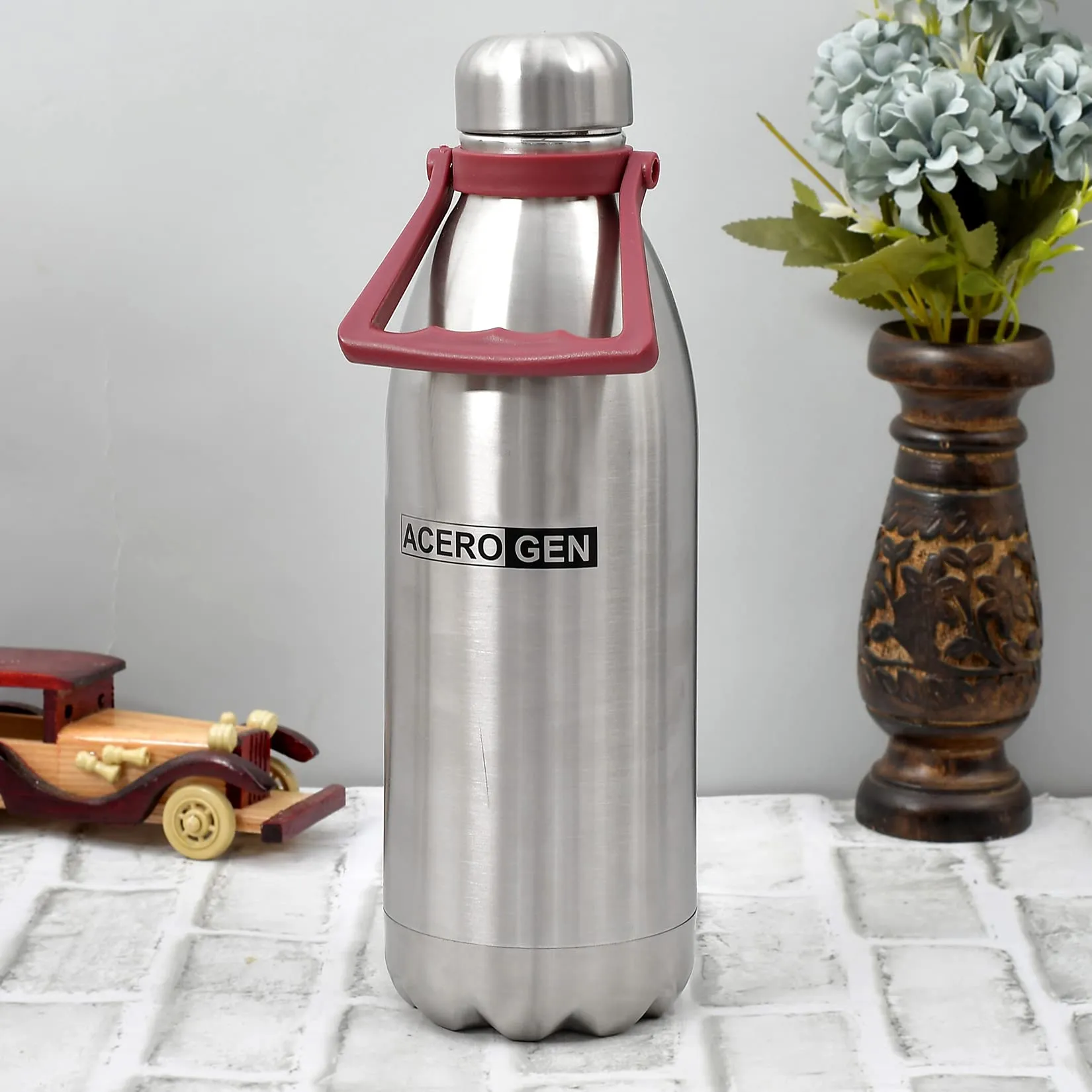 Kuber Industries Stainless Steel Hot and Cold Vacuum Flask with Carrying Handle & Pouch, 1800ml- Pack of 2 (Silver)-HS42KUBMART25155