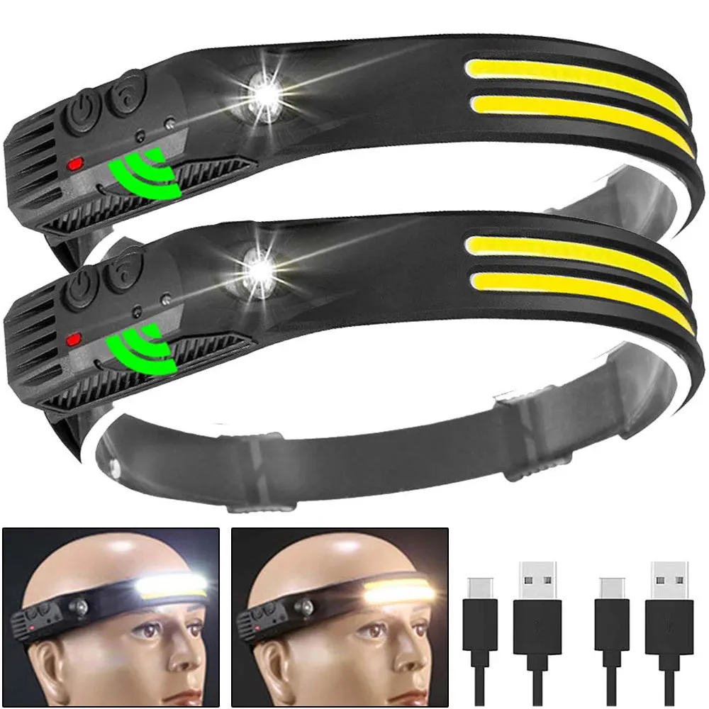 LED Headlamp Rechargeable Bright Headlamp Flashlight Motion Sensor Spotlight Lightweight Head Lamp for Camping, Running, Hiking