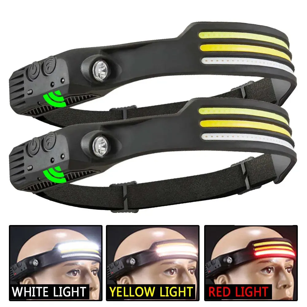 LED Headlamp Rechargeable Bright Headlamp Flashlight Motion Sensor Spotlight Lightweight Head Lamp for Camping, Running, Hiking