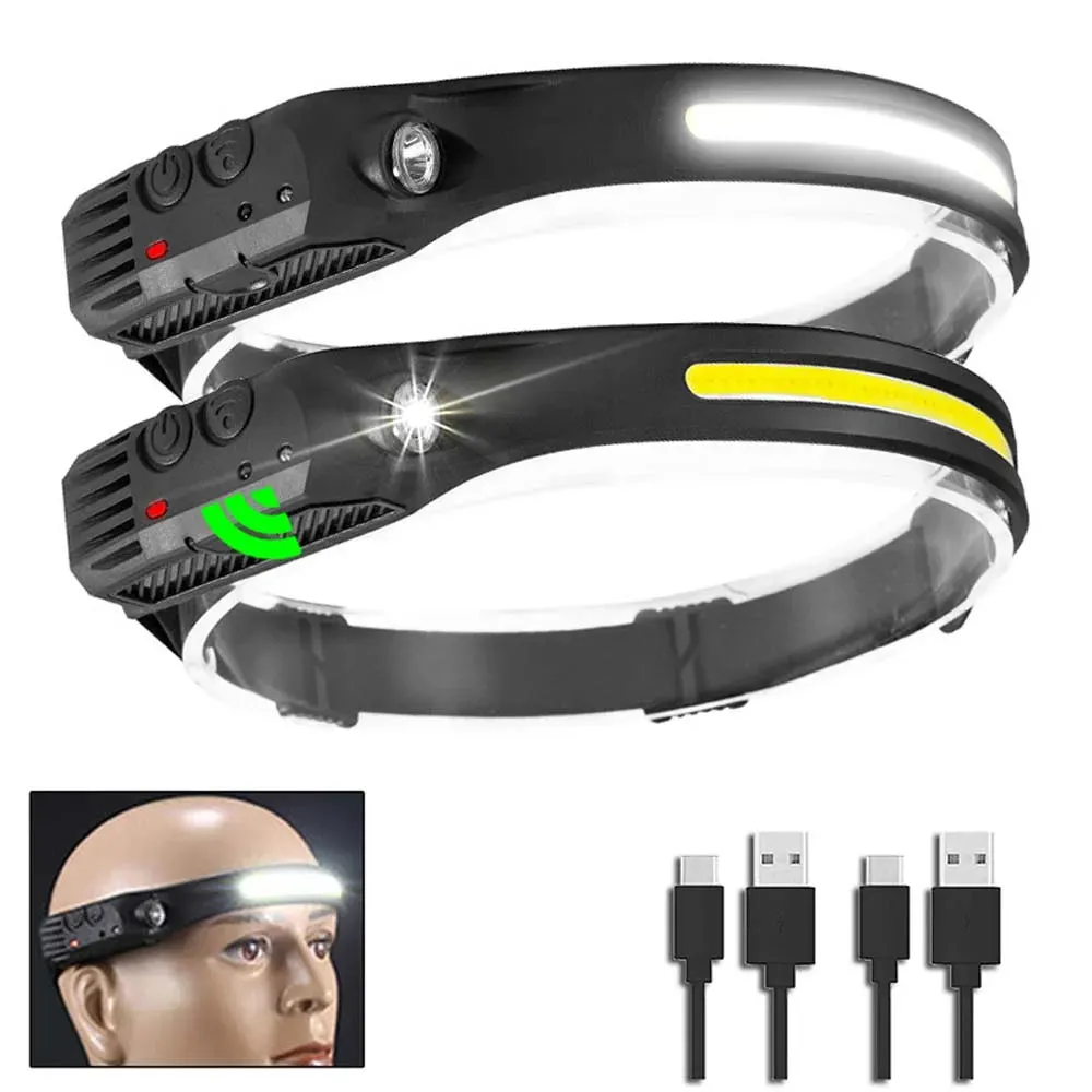 LED Headlamp Rechargeable Bright Headlamp Flashlight Motion Sensor Spotlight Lightweight Head Lamp for Camping, Running, Hiking