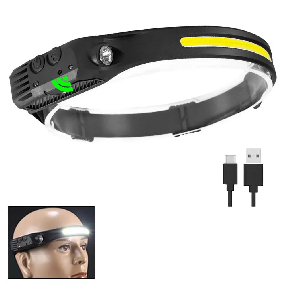 LED Headlamp Rechargeable Bright Headlamp Flashlight Motion Sensor Spotlight Lightweight Head Lamp for Camping, Running, Hiking