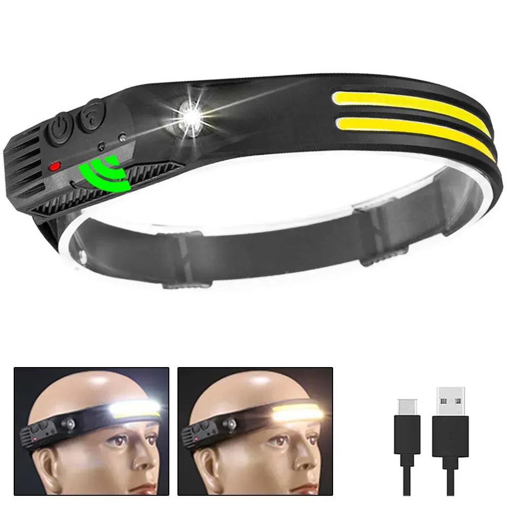 LED Headlamp Rechargeable Bright Headlamp Flashlight Motion Sensor Spotlight Lightweight Head Lamp for Camping, Running, Hiking