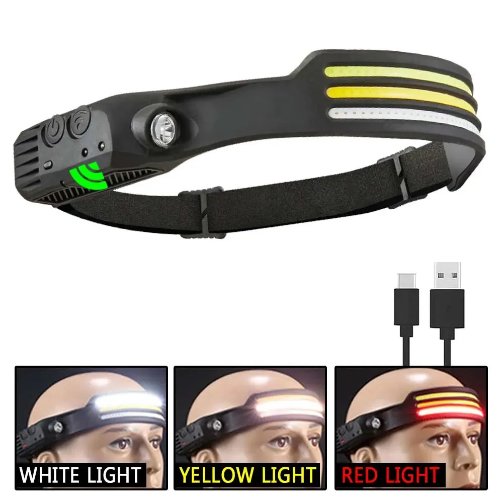 LED Headlamp Rechargeable Bright Headlamp Flashlight Motion Sensor Spotlight Lightweight Head Lamp for Camping, Running, Hiking