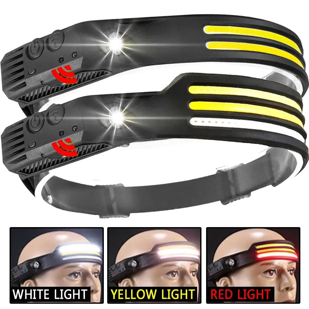 LED Headlamp Rechargeable Bright Headlamp Flashlight Motion Sensor Spotlight Lightweight Head Lamp for Camping, Running, Hiking