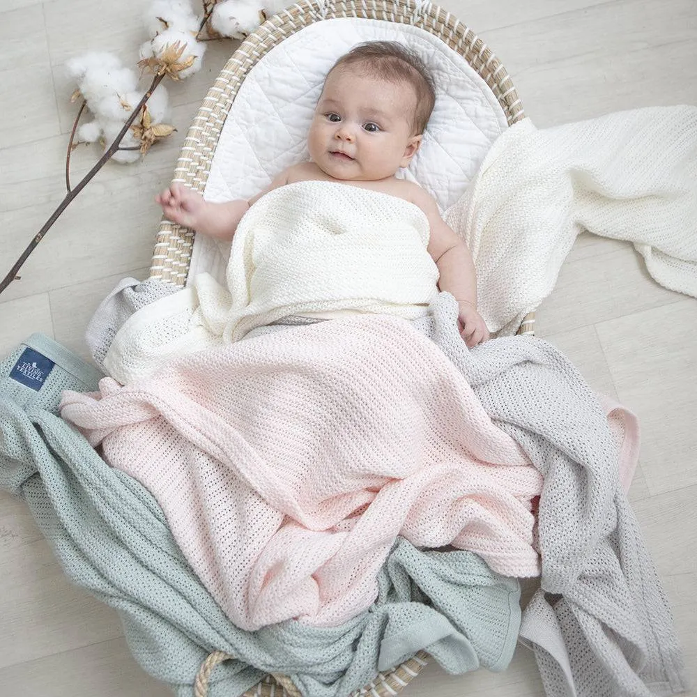 Living Textiles | Organic Bassinet/Cradle Cellular Blanket - Natural White