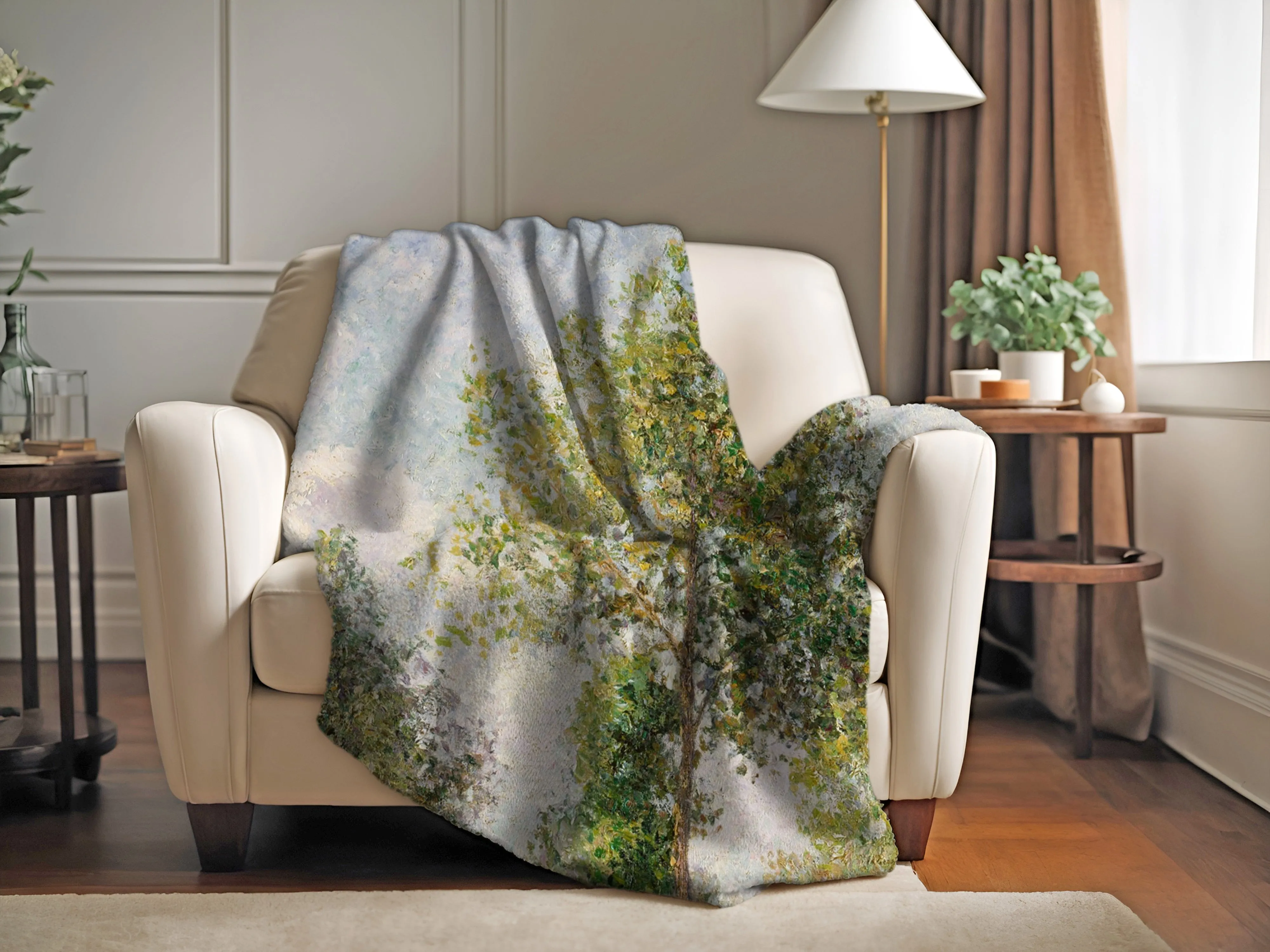 Luxurious Velveteen Blanket: 'Poplars at Eragny' by Camille Pissarro