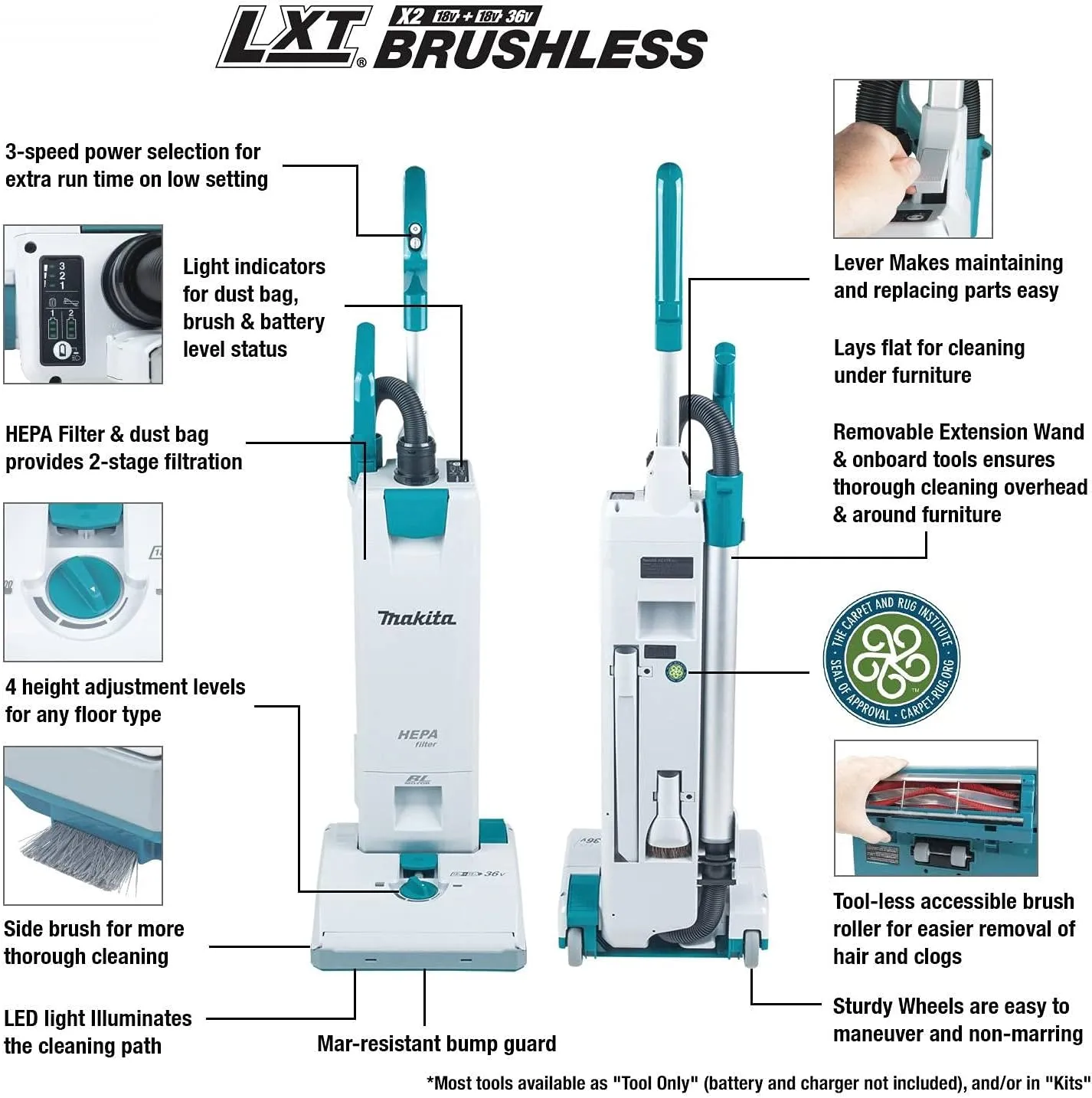 MAKITA Cordless Upright Vacuum DVC560PT2 (Battery & Charger Included)