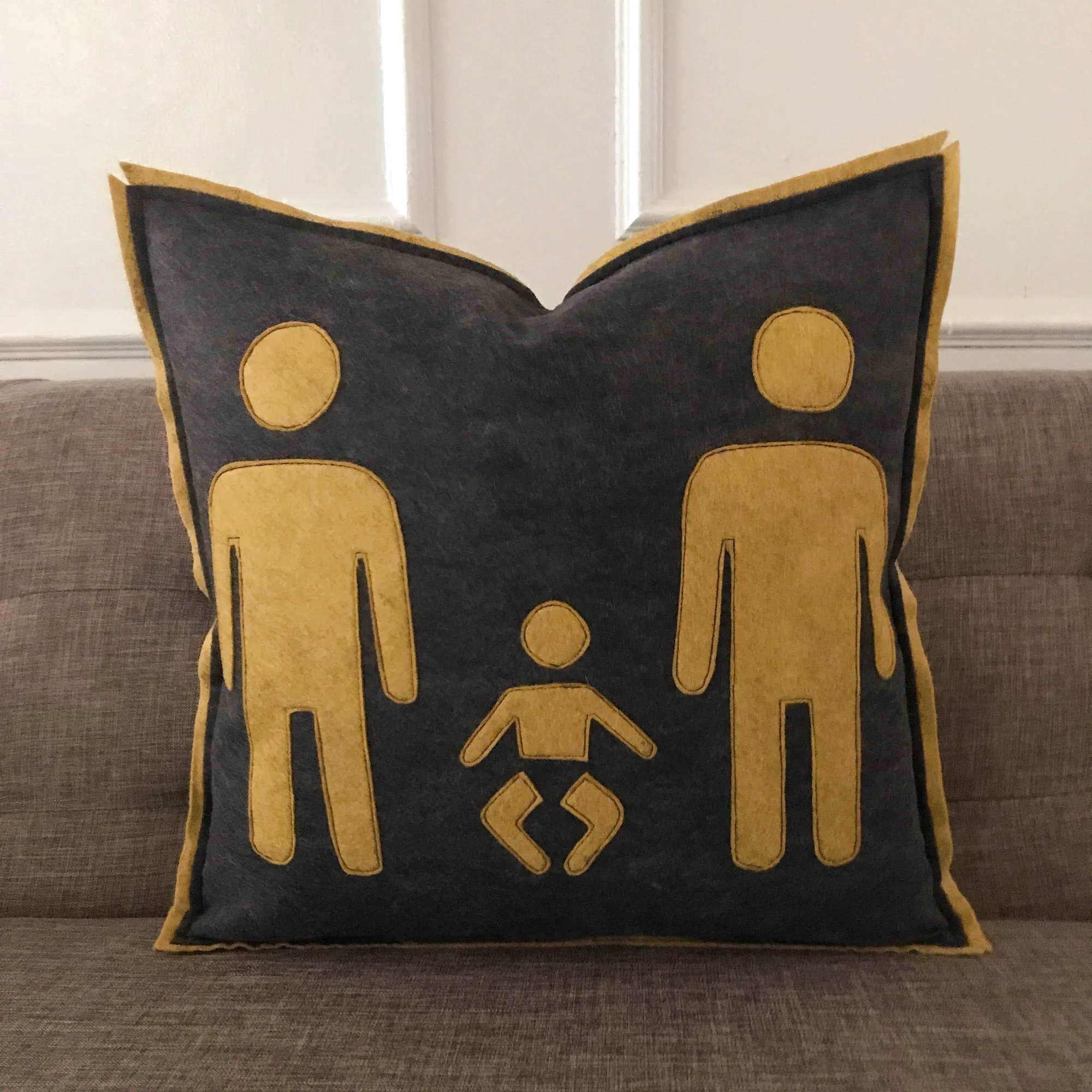 Male Male Family Felt Decorative Pillow Cover 18x18