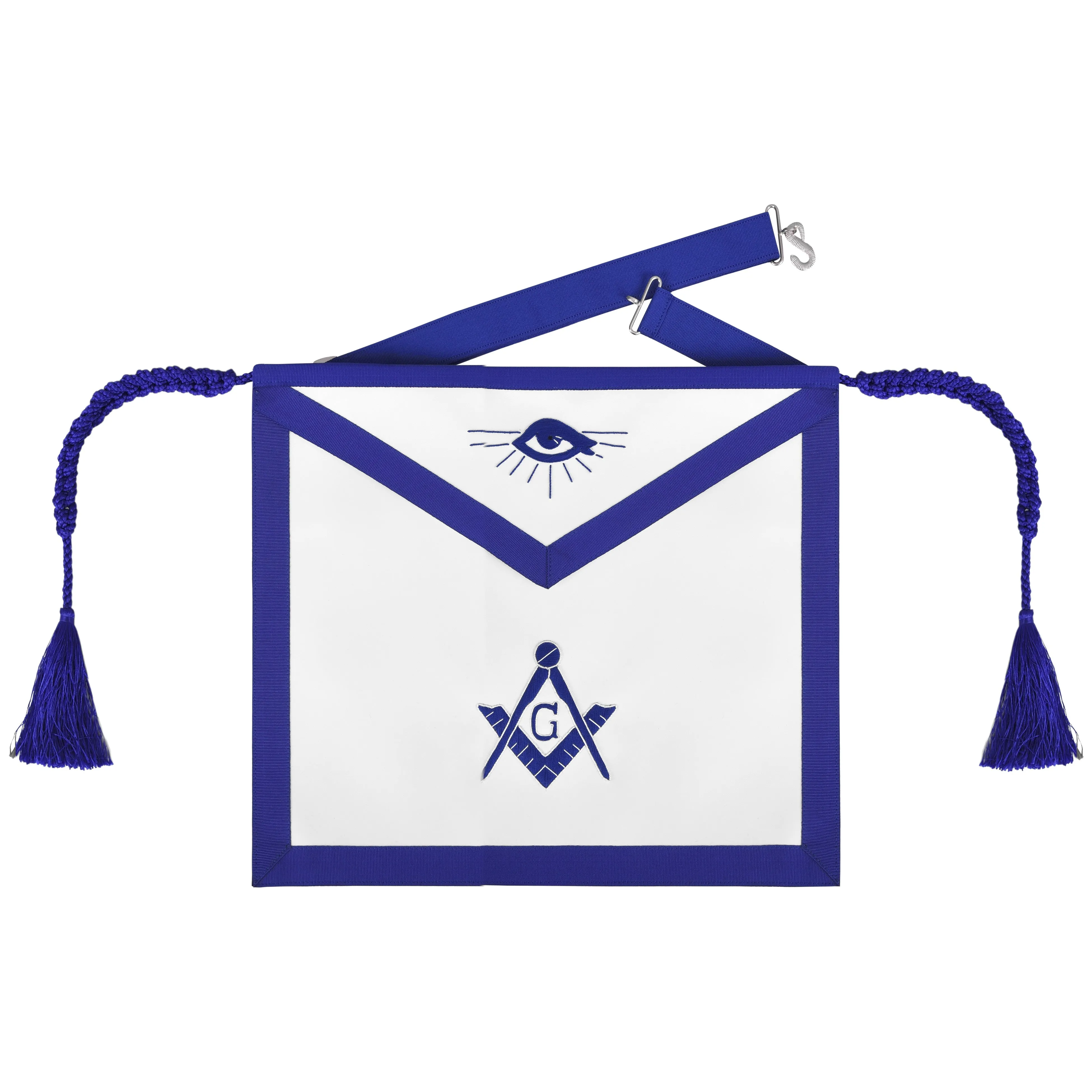 Master Mason Blue Lodge Apron - White Cotton With Blue Cords & Tassels