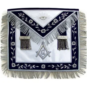 Master Mason Blue Lodge Apron - White Satin & Navy Blue