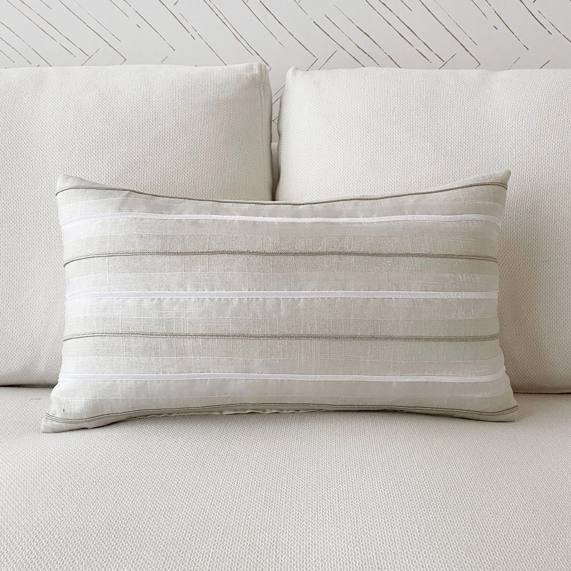 Metallic Silver Ribbon Lumbar Pillow Cover 13x22