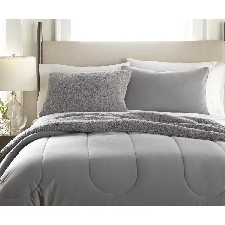 Micro Flannel Reverse to Sherpa Comforter Set - Full/Queen/Greystone