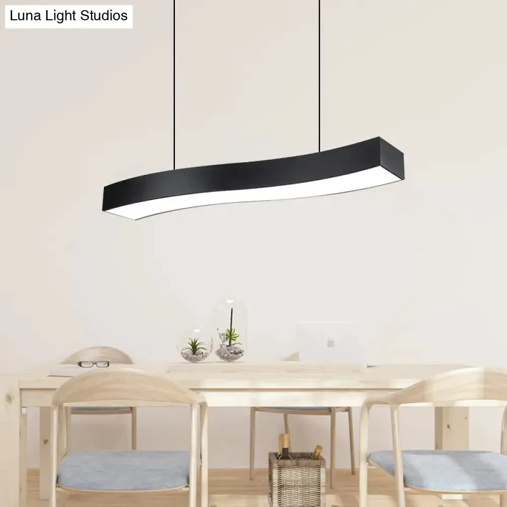 Modern LED Metal Wave Pendant Lamp with Recessed Diffuser - Black, Multiple Sizes Available