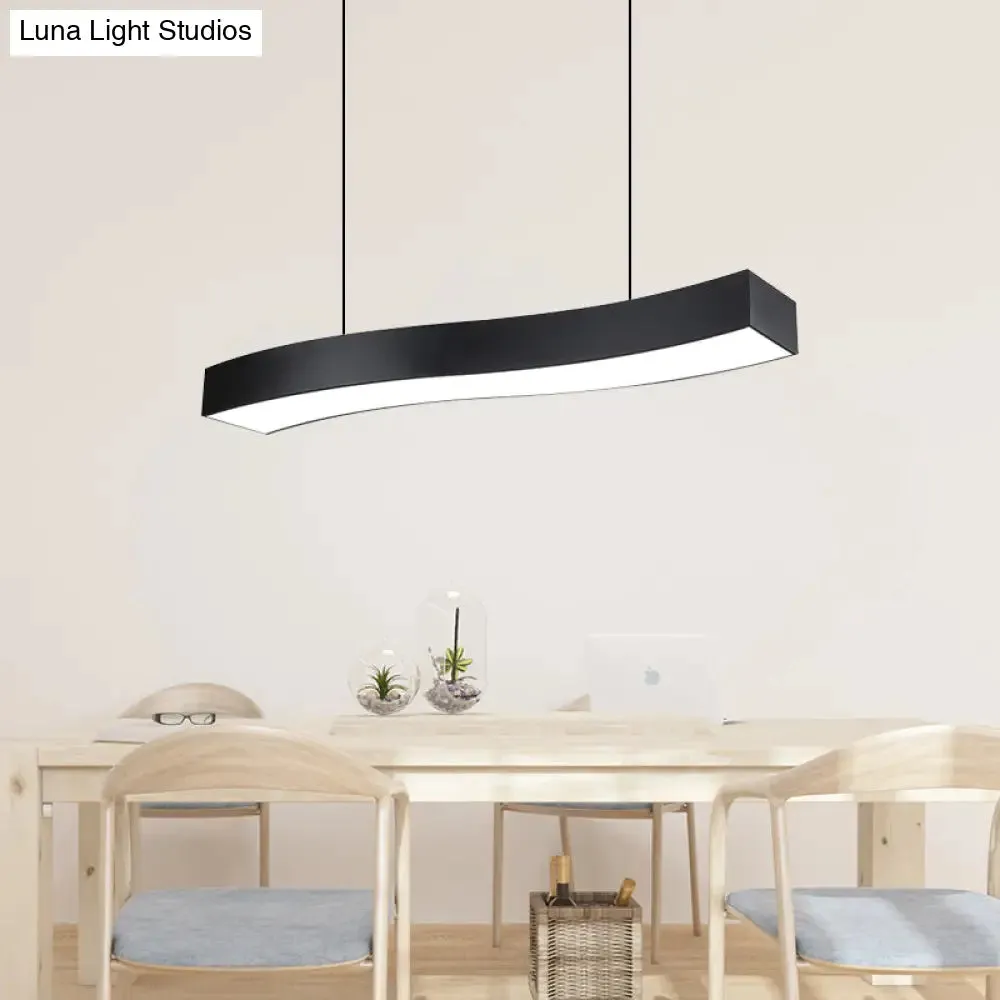 Modern LED Metal Wave Pendant Lamp with Recessed Diffuser - Black, Multiple Sizes Available