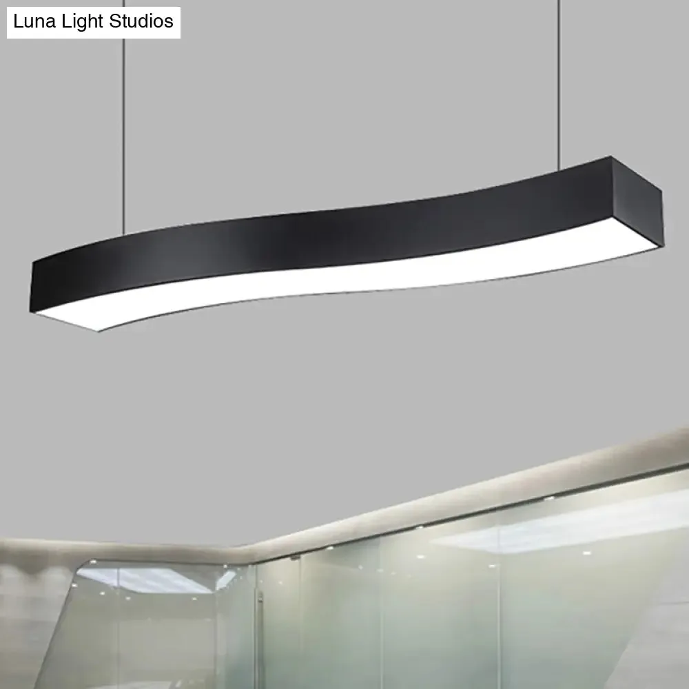 Modern LED Metal Wave Pendant Lamp with Recessed Diffuser - Black, Multiple Sizes Available