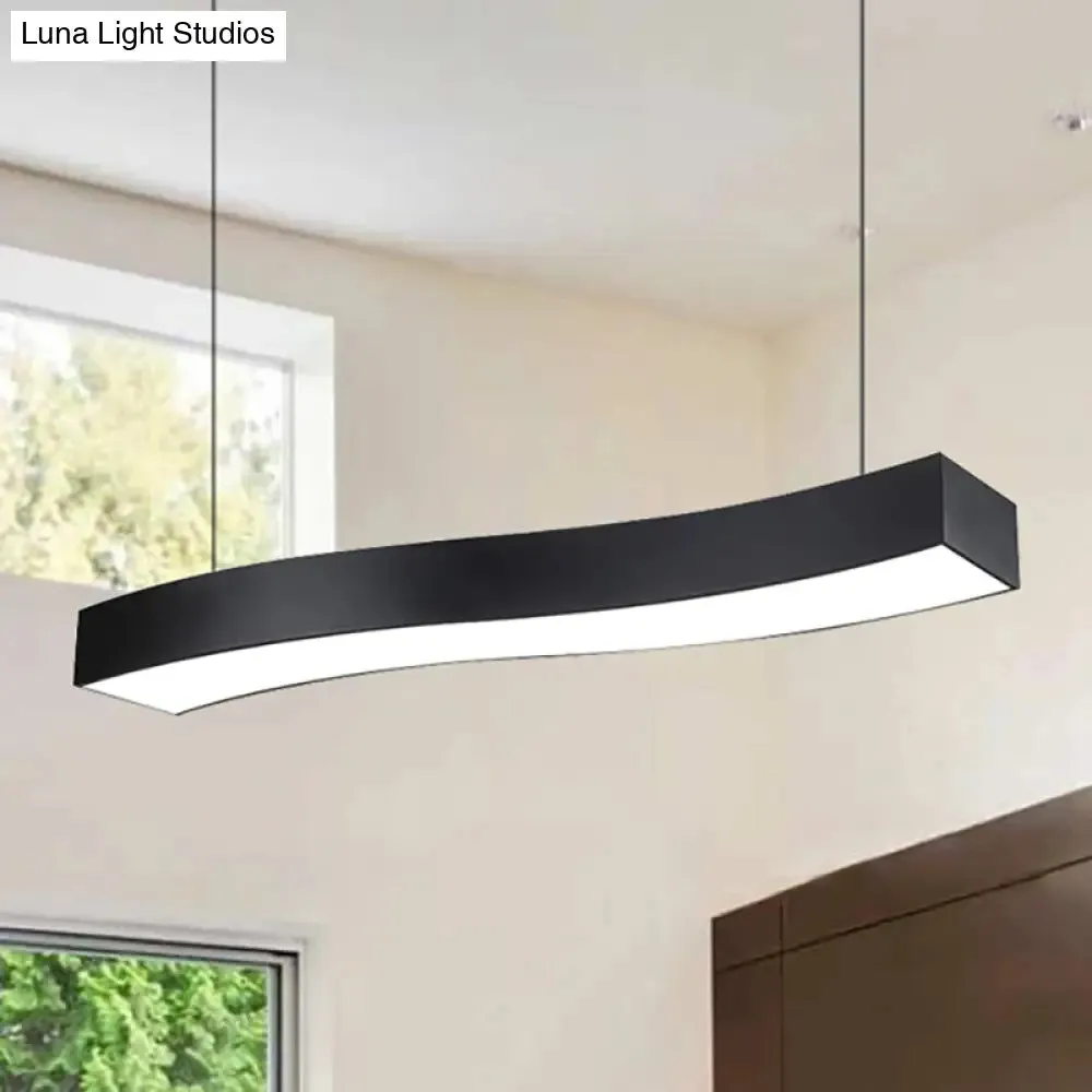 Modern LED Metal Wave Pendant Lamp with Recessed Diffuser - Black, Multiple Sizes Available