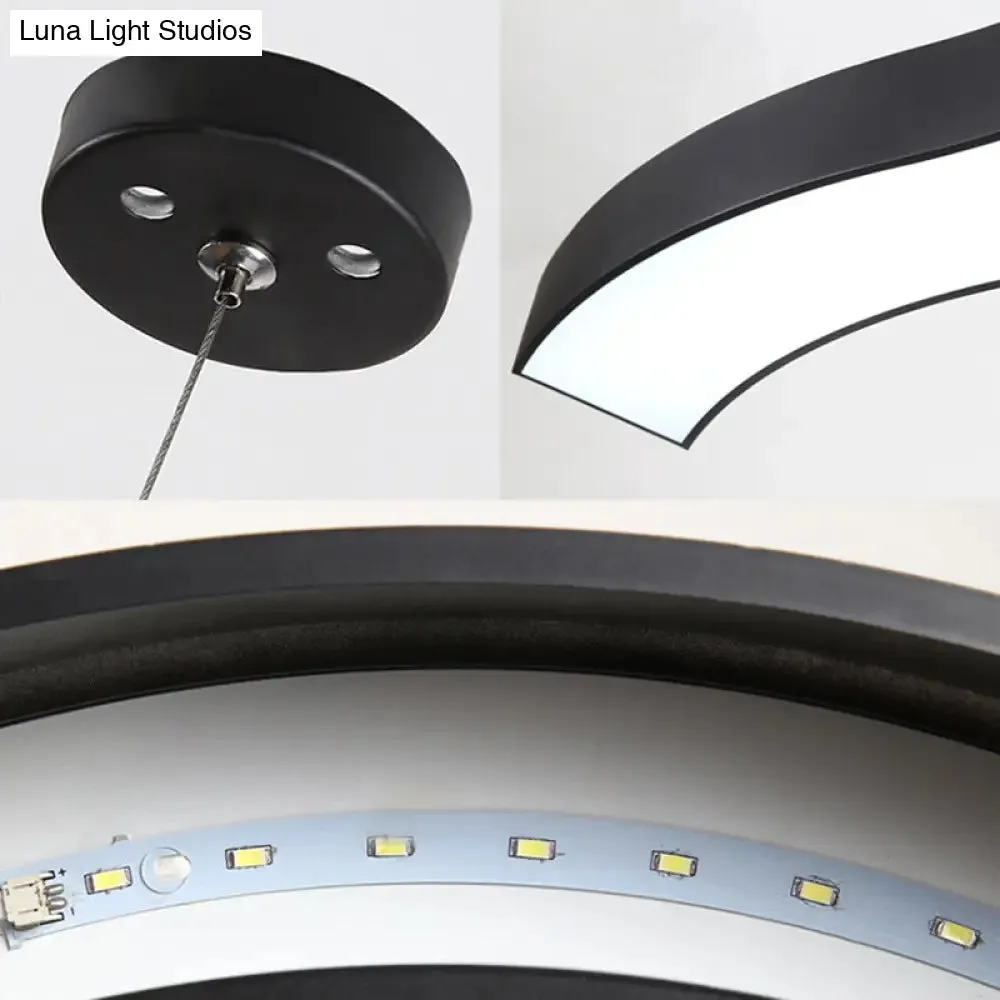 Modern LED Metal Wave Pendant Lamp with Recessed Diffuser - Black, Multiple Sizes Available