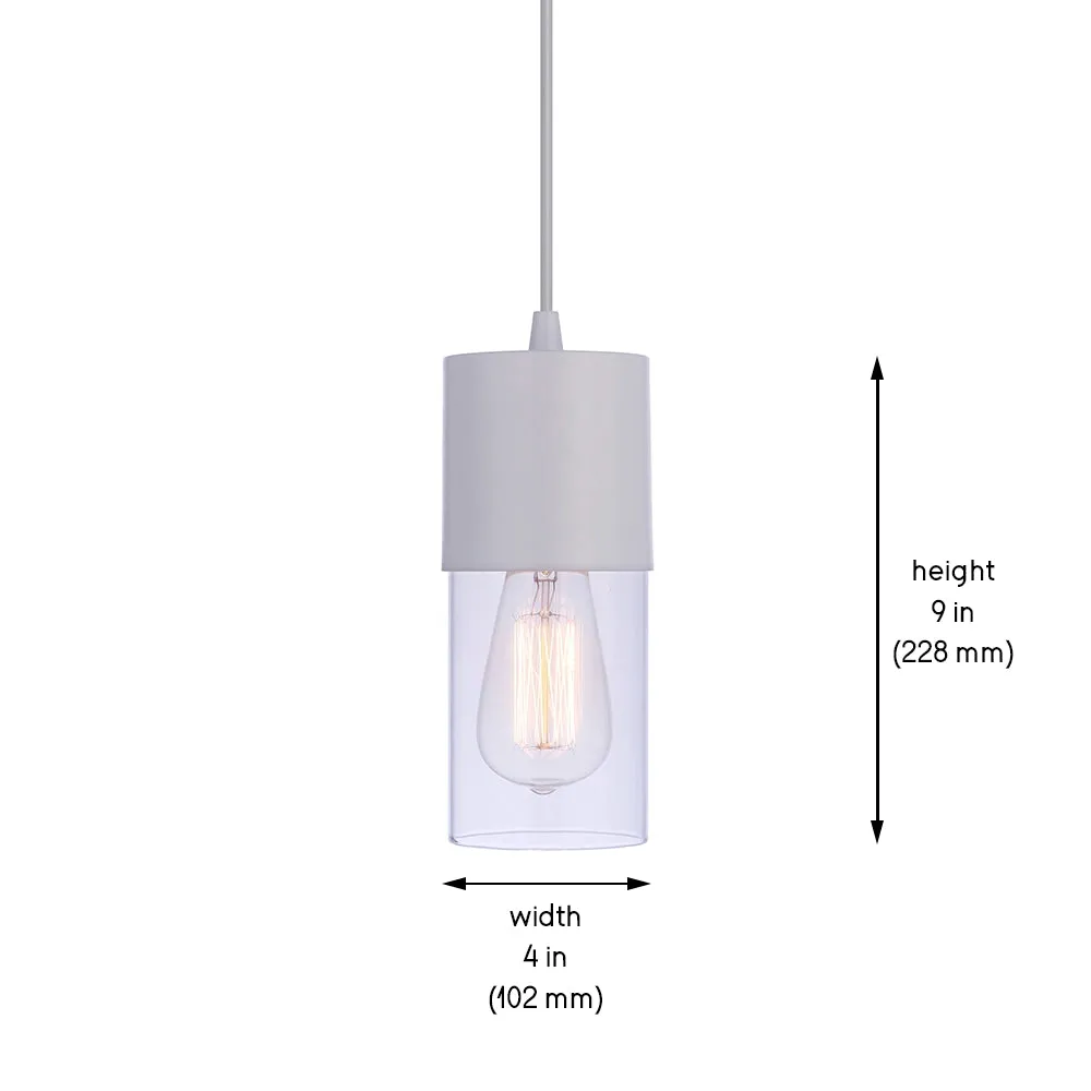 Modern White & Clear Cylinder Instant Pendant Recessed Can Conversion Kit