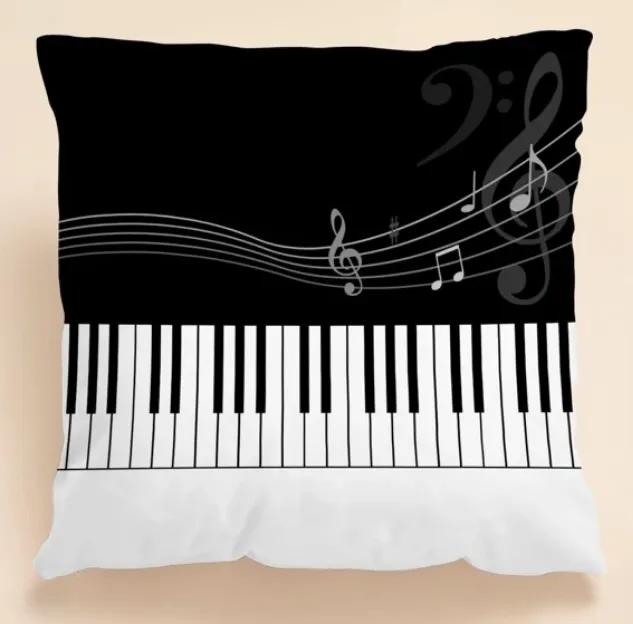 Music Note Print Cushion Cover Without Filler