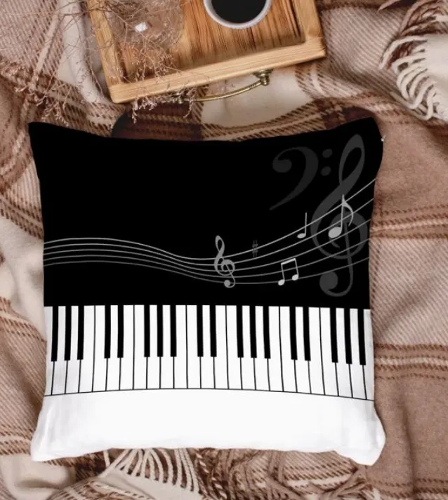 Music Note Print Cushion Cover Without Filler