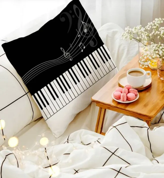 Music Note Print Cushion Cover Without Filler