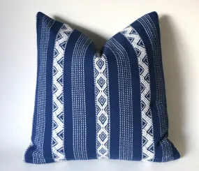 Navy Boho Woven Stripe Pillow / Blue & White Pillow Cover / Designer Zipper Pillow Cover / Bohemian lumbar Pillow cover / Boho Mudcloth Cushion cover