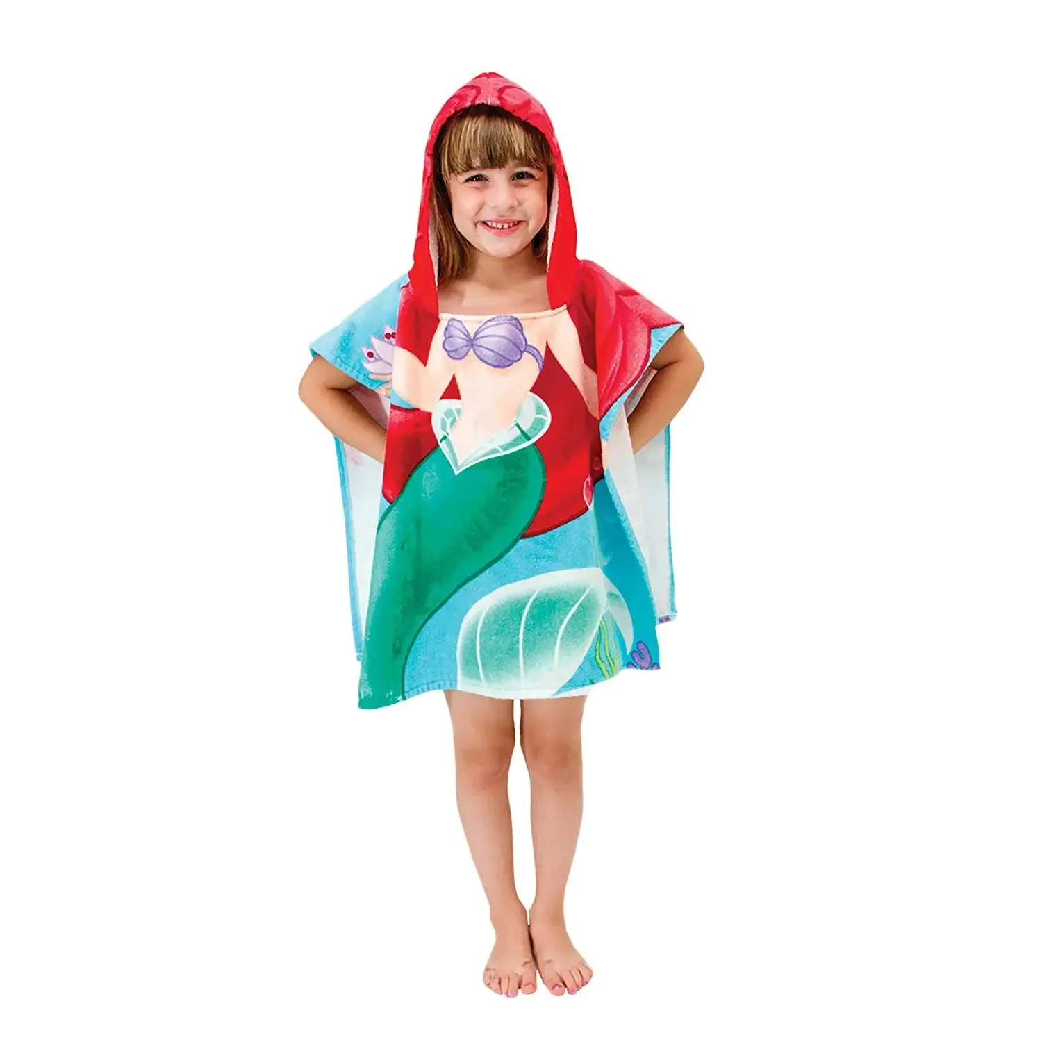 New Children Mermaid Cute Cartoon Hooded Cloak Beach Towel Animal Printed Microfiber Baby Boys Girls Kids Swimming Bath Towel