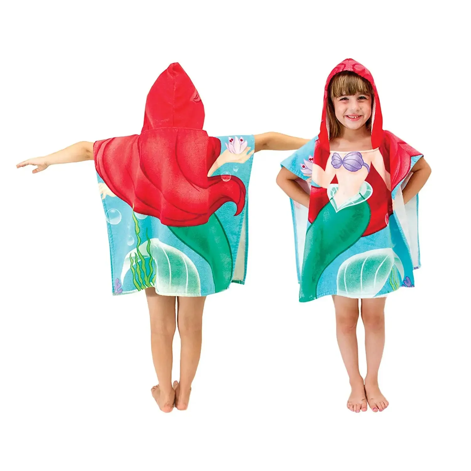 New Children Mermaid Cute Cartoon Hooded Cloak Beach Towel Animal Printed Microfiber Baby Boys Girls Kids Swimming Bath Towel