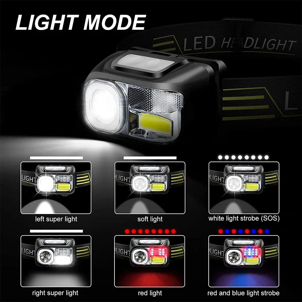 New Strong Light LED Headlamp Induction Head Lamp USB Rechargeable Flashlight Built-in Battery Lantern Fishing Running Headlight