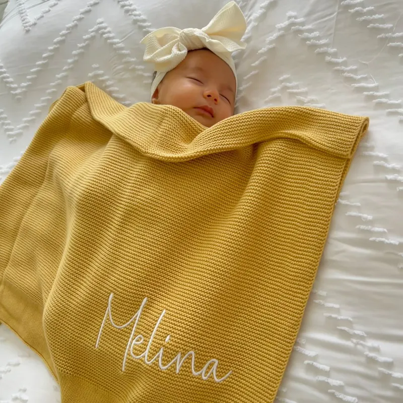 Ochre Cotton Knit Baby Blanket