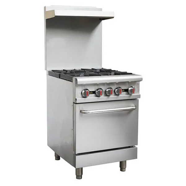 Omcan 46024 Natural Gas 4 Burner 24" Range with Standard Oven - 151,000 BTU