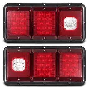 Partsam 2Pcs LED Triple Tail Lights 45 LEDs, Rectangle Vertical or Horizontal Mount LED Trailer Camper RV Tail Lights Stop Turn Tail Backup Reverse Lights Taillights w/ Black Base - Red/Clear Lens