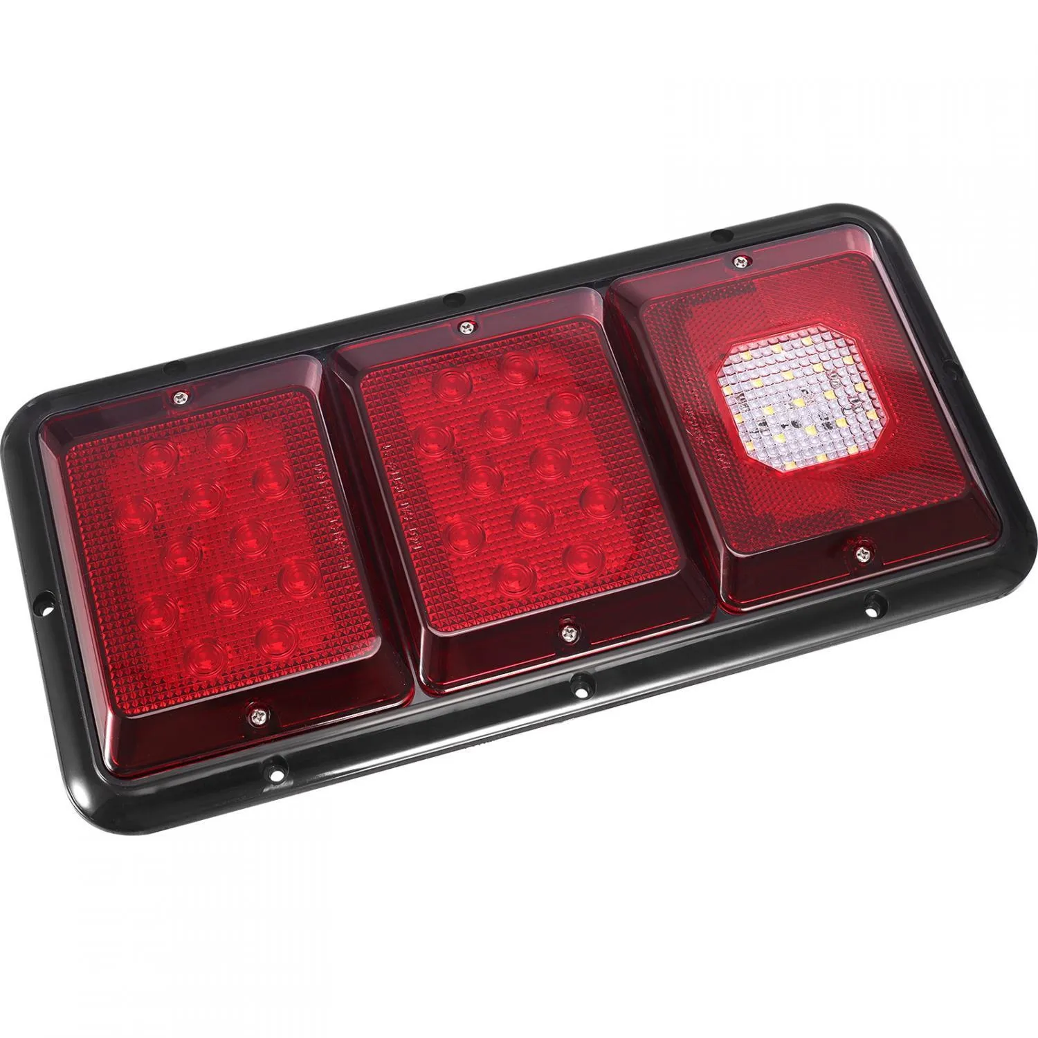 Partsam 2Pcs LED Triple Tail Lights 45 LEDs, Rectangle Vertical or Horizontal Mount LED Trailer Camper RV Tail Lights Stop Turn Tail Backup Reverse Lights Taillights w/ Black Base - Red/Clear Lens