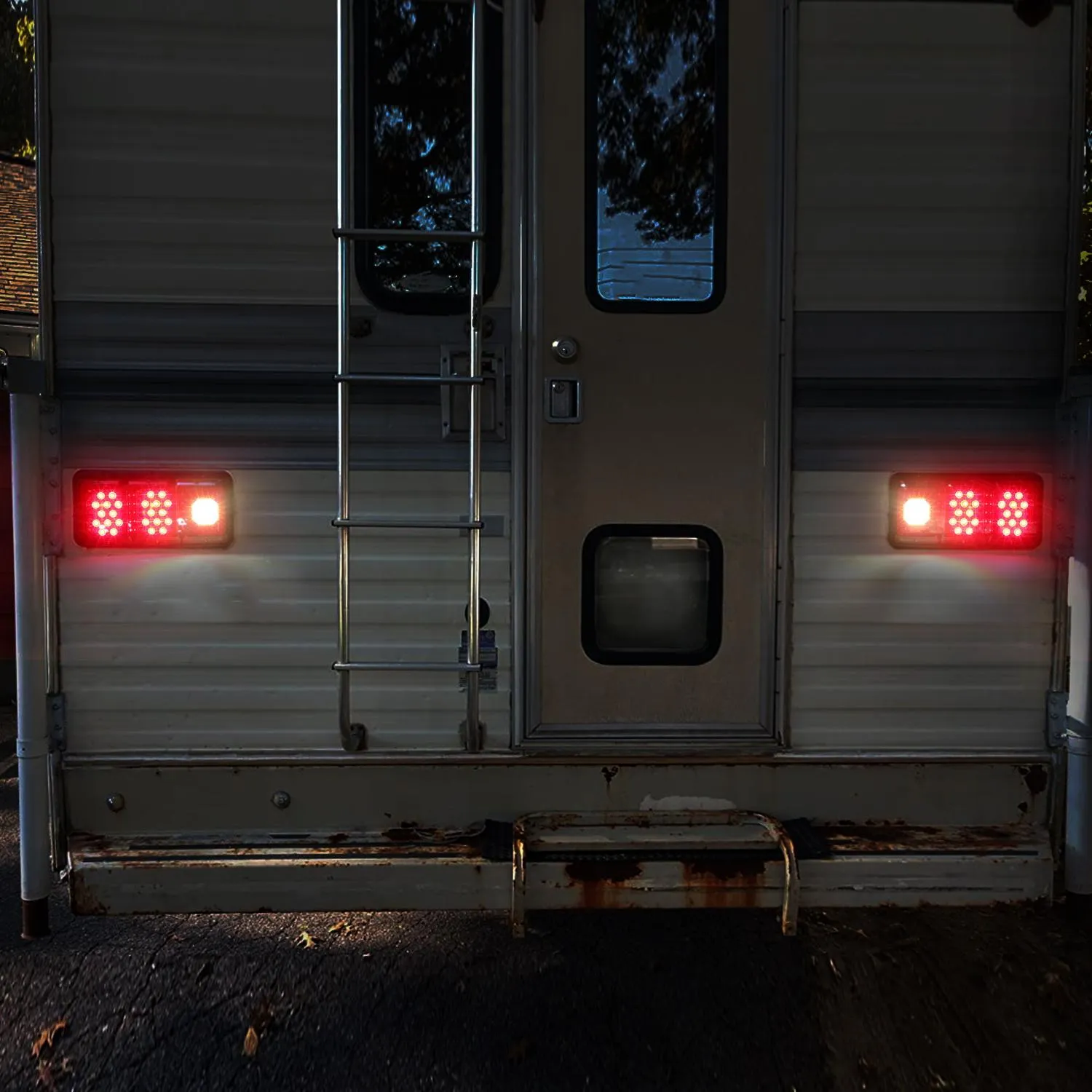 Partsam 2Pcs LED Triple Tail Lights 45 LEDs, Rectangle Vertical or Horizontal Mount LED Trailer Camper RV Tail Lights Stop Turn Tail Backup Reverse Lights Taillights w/ Black Base - Red/Clear Lens