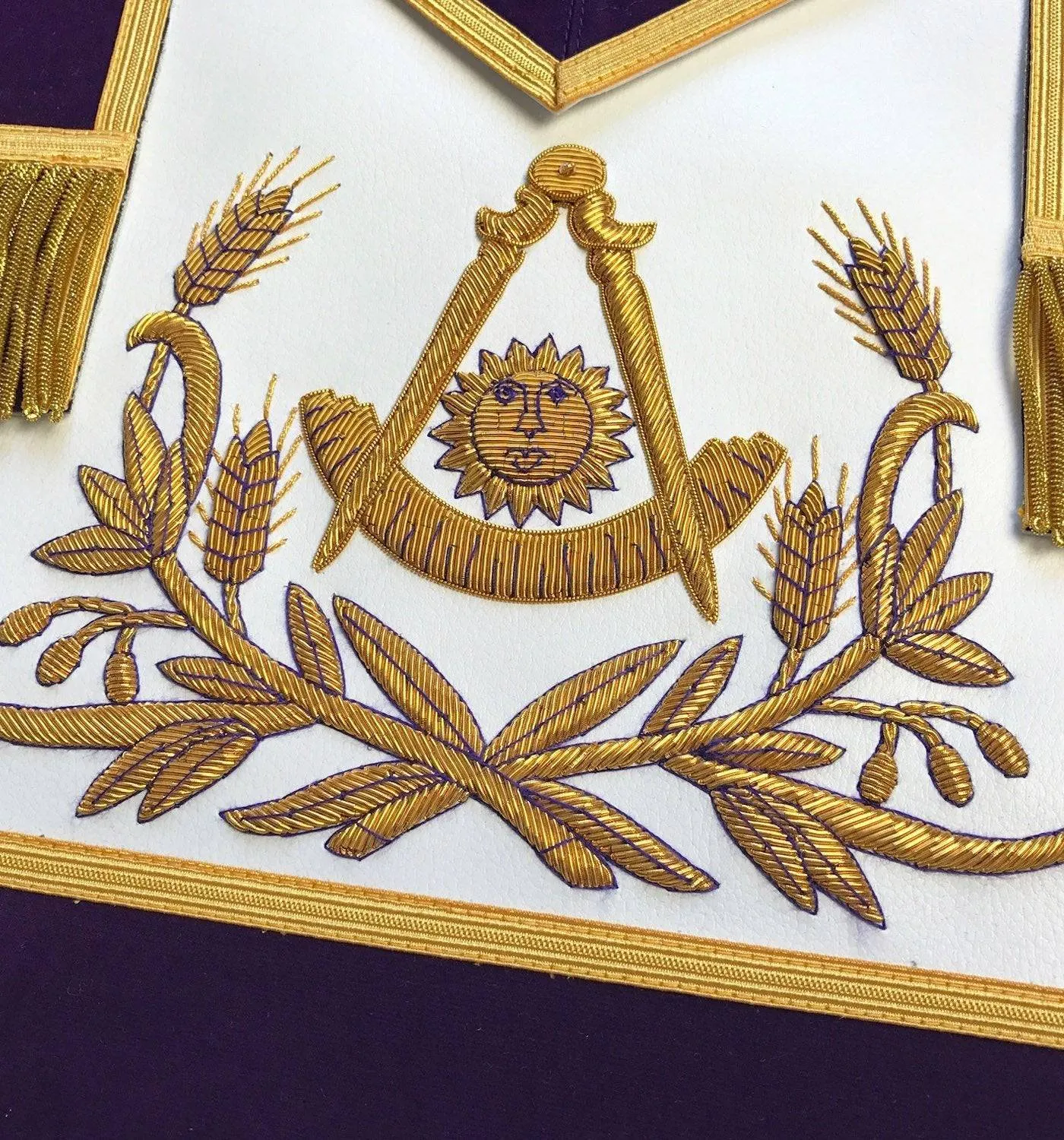 Past Master Blue Lodge Apron - Purple Velvet with Gold Hand Embroidery