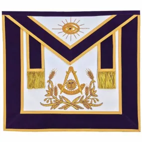 Past Master Blue Lodge Apron - Purple Velvet with Gold Hand Embroidery