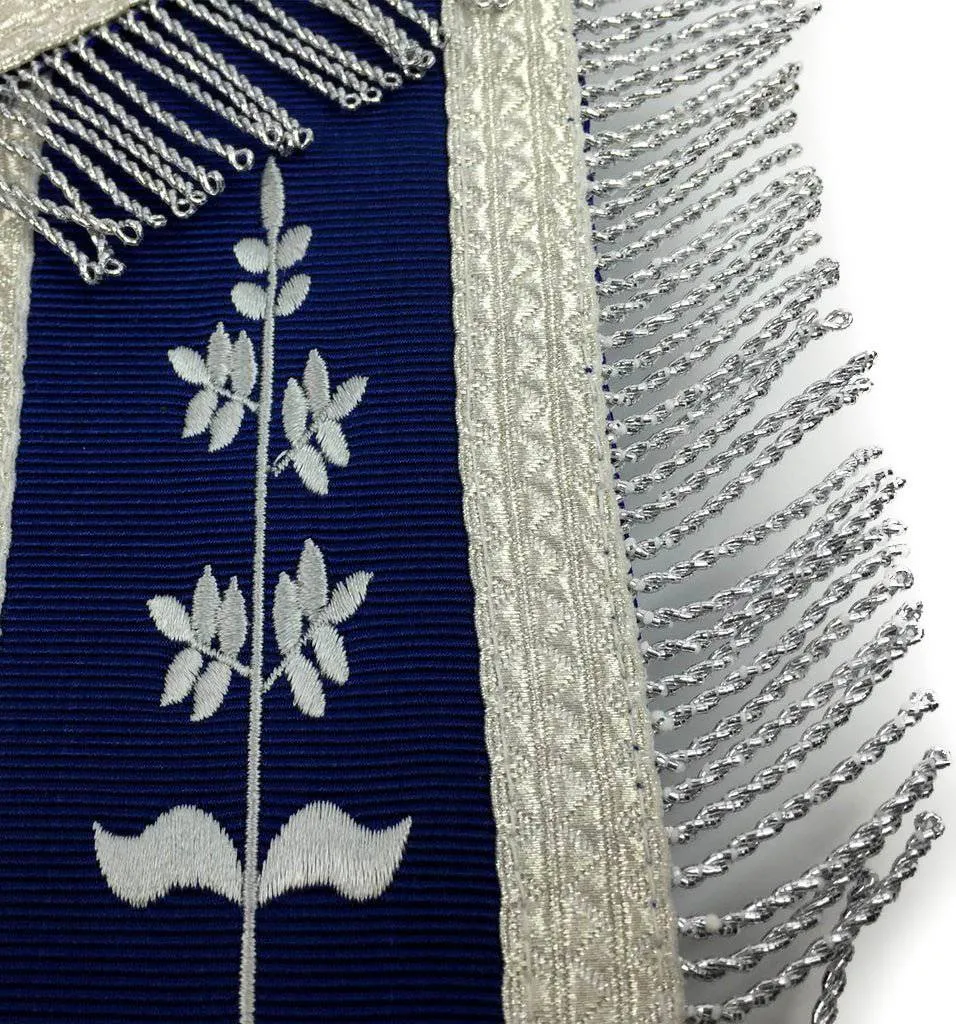 Past Master Blue Lodge Apron - White & Royal Blue with Silver Embroidery